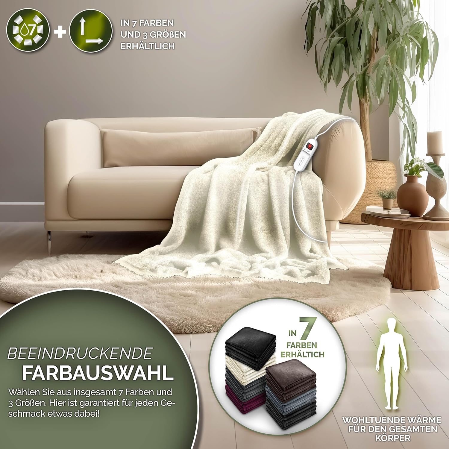 sinnlein® Elektrische deken van pluche, 180 x 130 cm, elektrische warmtedeken met automatische uitschakeling, knuffeldeken, timerfunctie, 9 temperatuurniveaus, wasbaar tot 40 °C, digitaal display