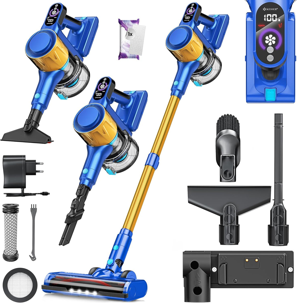 Steelstofzuiger - Draadloos - Stofzuiger Zonder zak - 45KPa - Blauw - KESSER®