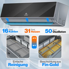 KESSER® Split airconditioning set Quick Connect – WiFi & app airconditioner met verwarmingsfunctie & koelmodus wandairconditioning, met koperen leiding 12000 BTU 3,4 kW koelmiddel R32 incl