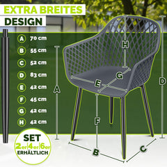 Tuinstoelen - Weerbestendig - Met armleuning - Set van 2 - Grijs - Tillvex®