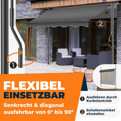 KESSER® Klemluifel met handslinger en led-lichtsnoer, balkonluifel zonder boren, luifel uv-bestendig, in hoogte verstelbaar en waterafstotend, zonwering voor balkon, terras en tuin, 300 cm