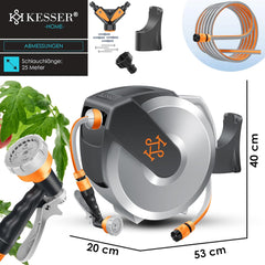 Wandslangenbox - Tuinslanghaspel - Tuinslang met haspel - 25 meter - Grijs •