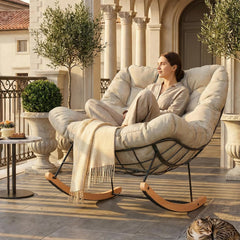 Schommelstoel - Fauteuil met armleuning - Relaxfauteuil - Relaxstoel - Beige - FLEXISPOT