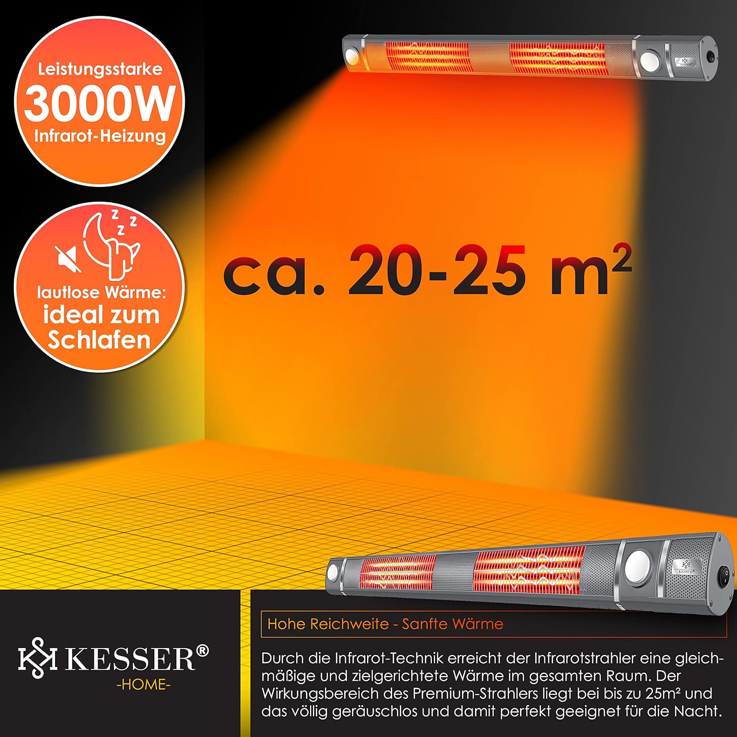 Infrarood Verwarming - Terrasverwarmer - Elektrische Heater - Grijs - KESSER®