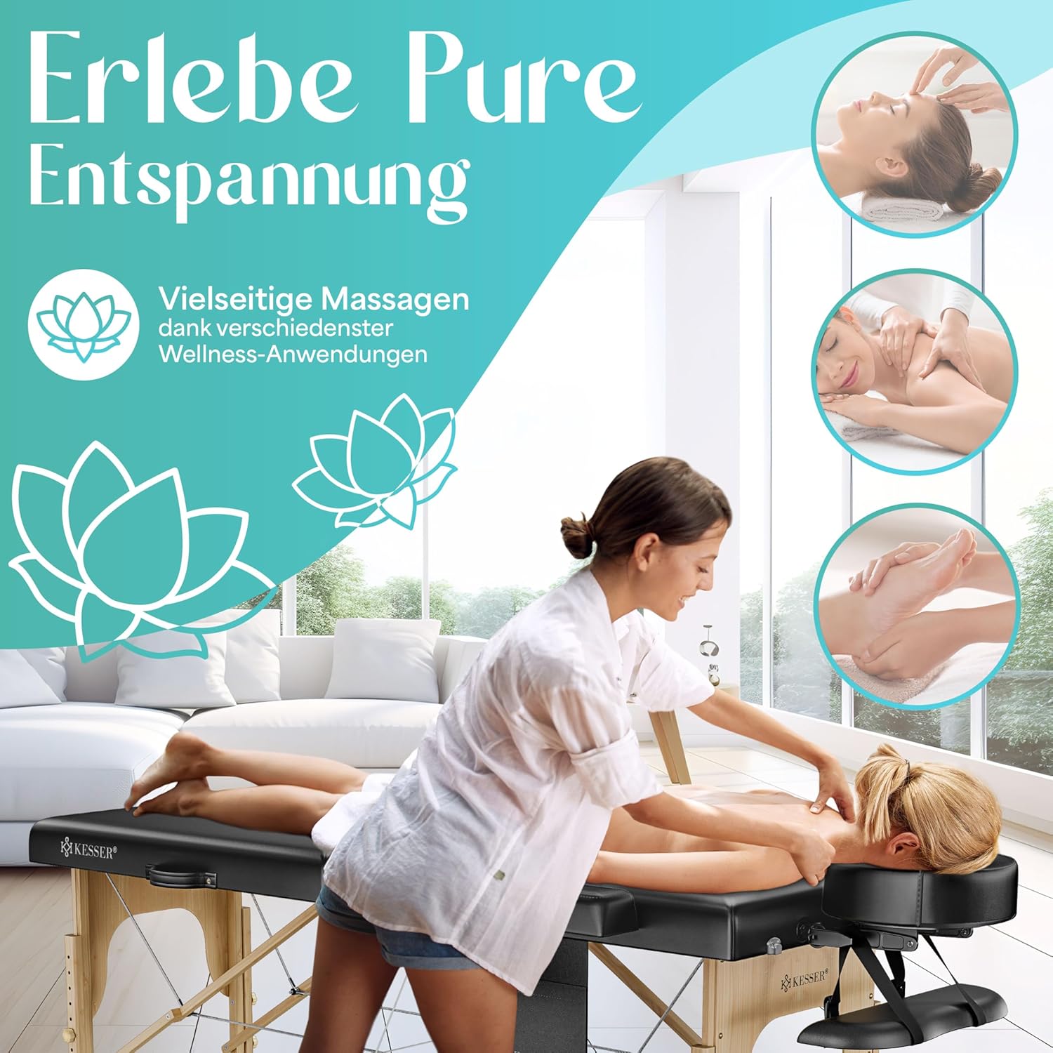 KESSER® Massagetafel inklapbaar - Tot 250kg - Verstelbaar - Zwart
