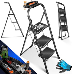 MASKO® Trapladder - Huishoudtrap - Keukentrap - Anti-Slip - Zwart