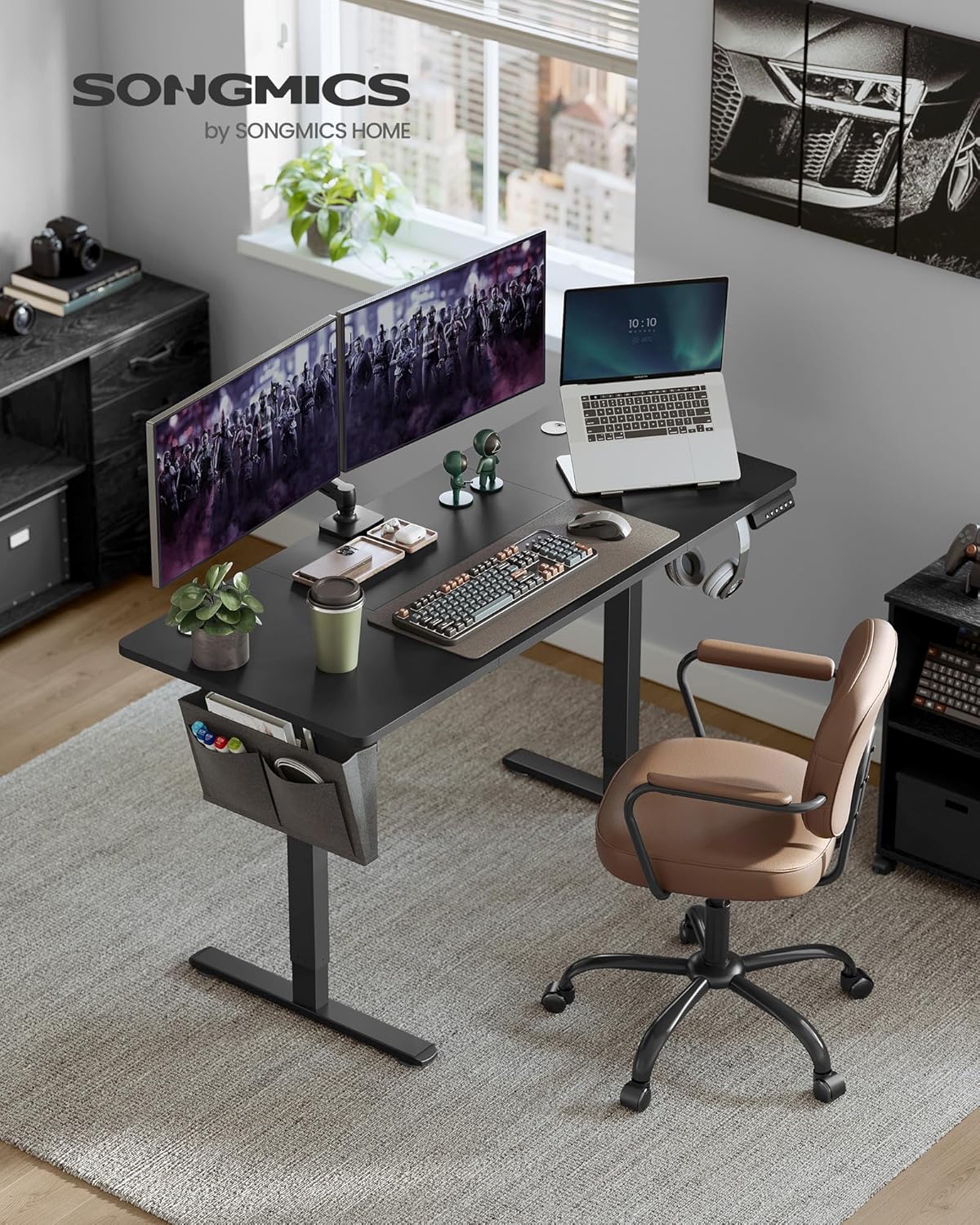SONGMICS Elektrisch bureau - 140x60cm - Verstelbaar - Zwart