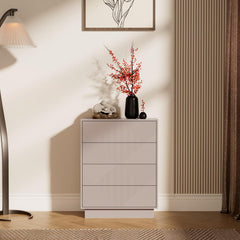 UEV Commode met 4 laden, kast met ruitpatroon lijnen, 60x33,5x77,5cm woonkamer slaapkamer, Moka
