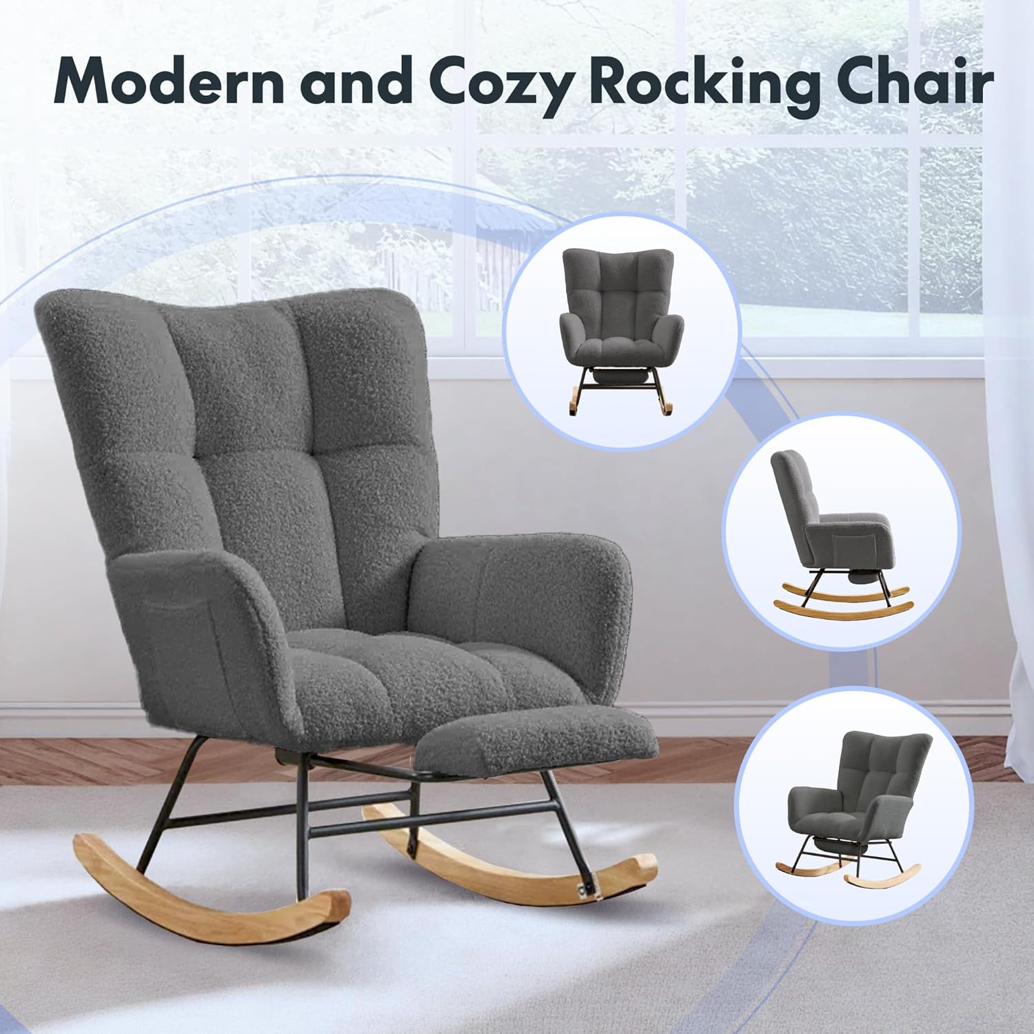 Schommelstoel - Fauteuil met armleuning - Relaxfauteuil - Relaxstoel - Grijs - FLEXISPOT