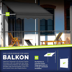 Tillvex® Klemluifel - Balkonluifel zonder boren - 300cm - Verstelbaar - Grijs