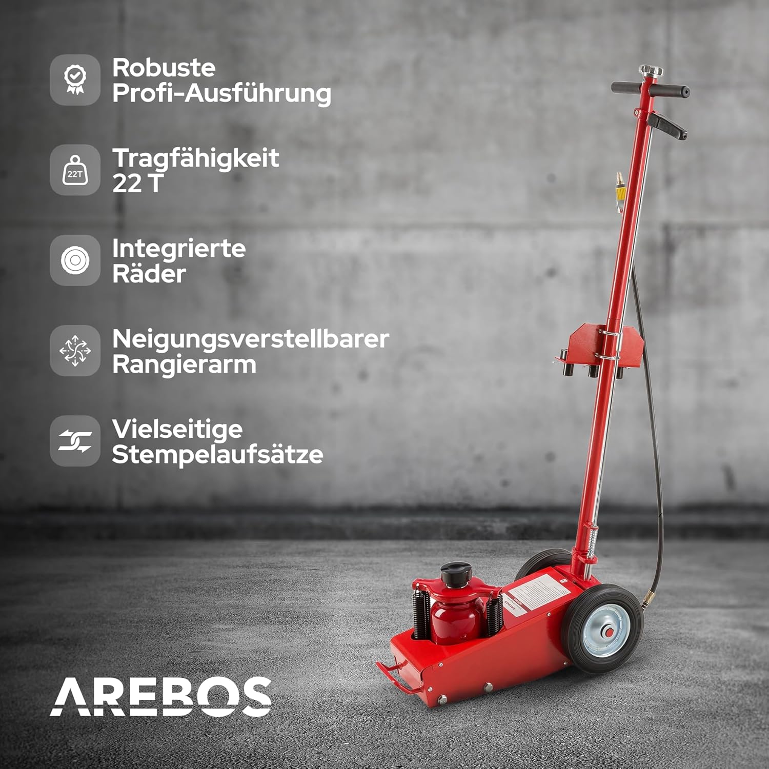 Pneumatische Krik - Hydraulische krik - draagkracht 22T - Arebos