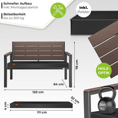KESSER® Tuinbank met kussen - Zitbank - Weerbestendig - Bruin