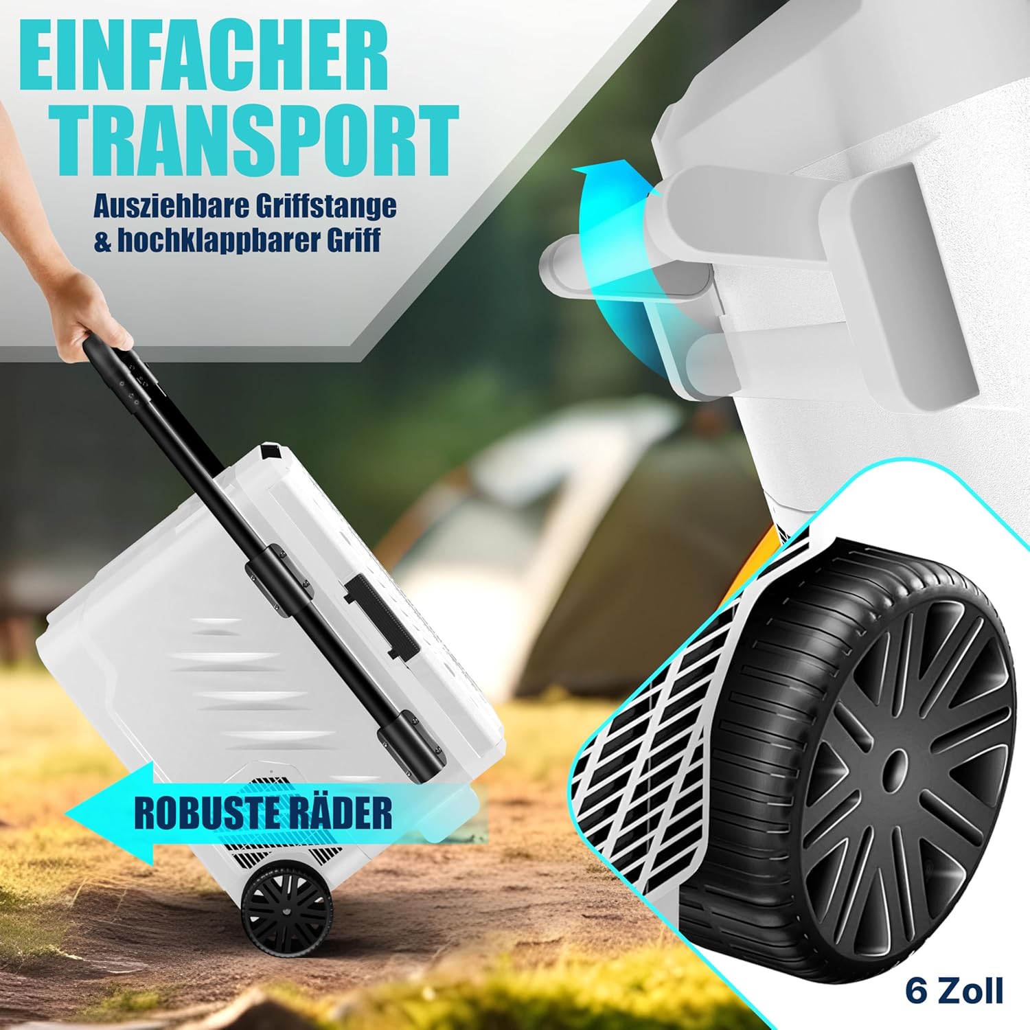 KESSER® Compressorkoelbox, elektrisch, 51 liter, campingvriesbox met led-touch, met app-besturing en koelaccu, USB-aansluiting, 12/24 V, 230 V, koelkastkoeling tot -20 °C, voor auto, vrachtwagen, wit
