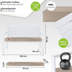 KESSER® Tuinbank met kussen - Zitbank - Weerbestendig - Wit •