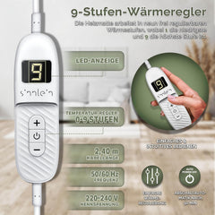 sinnlein Verwarmingskussen van fleece, 30 x 60 cm, elektrisch warmtekussen met automatische uitschakeling, 6 temperatuurniveaus, wasbaar tot 40 °C, digitaal display, grijs