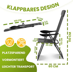 Tuinstoelen verstelbaar - Ligstoel - Set van 2 - Antraciet - KESSER®