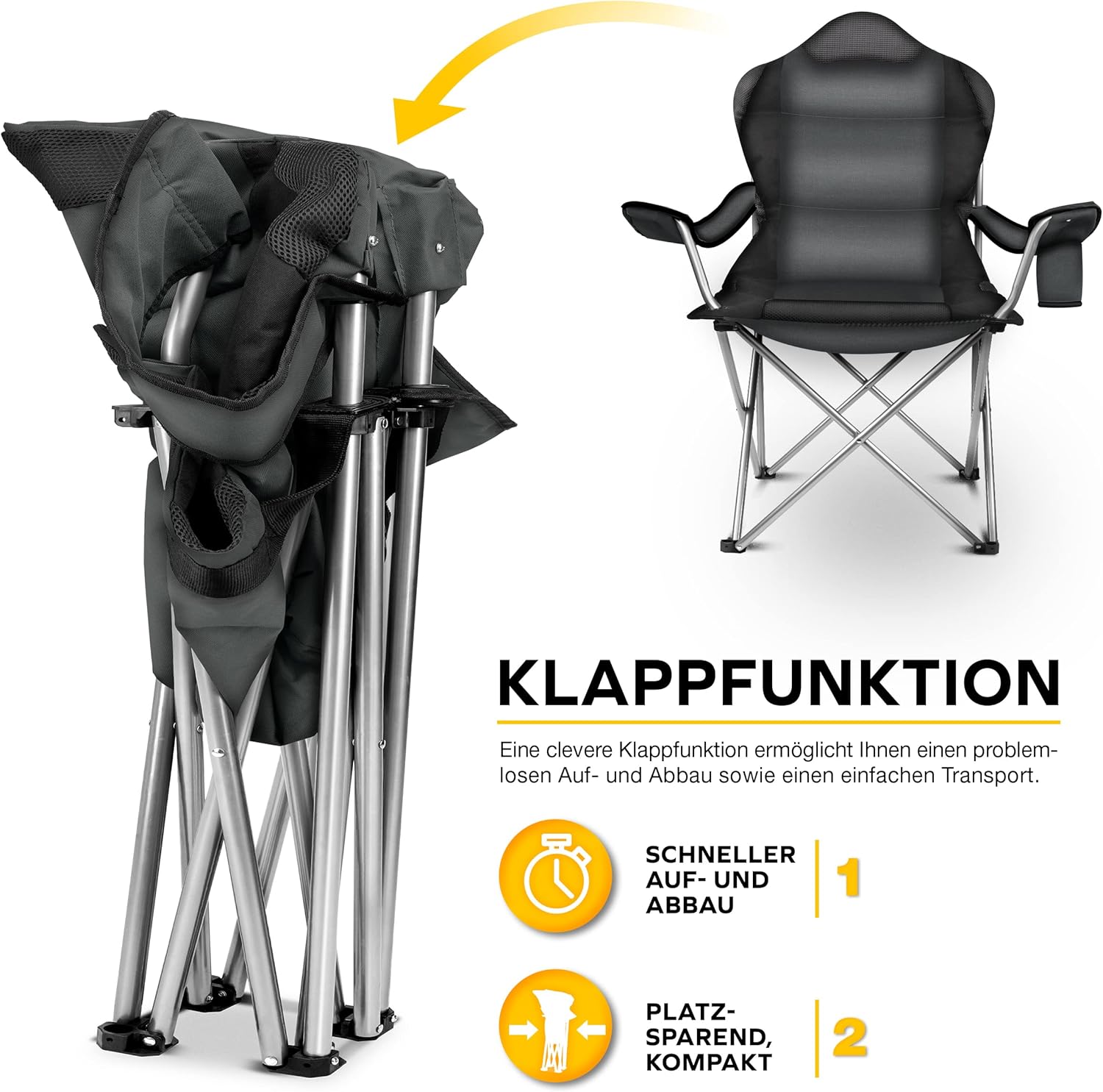 TRESKO® Campingstoel - Visstoel - Vouwstoel - Grijs
