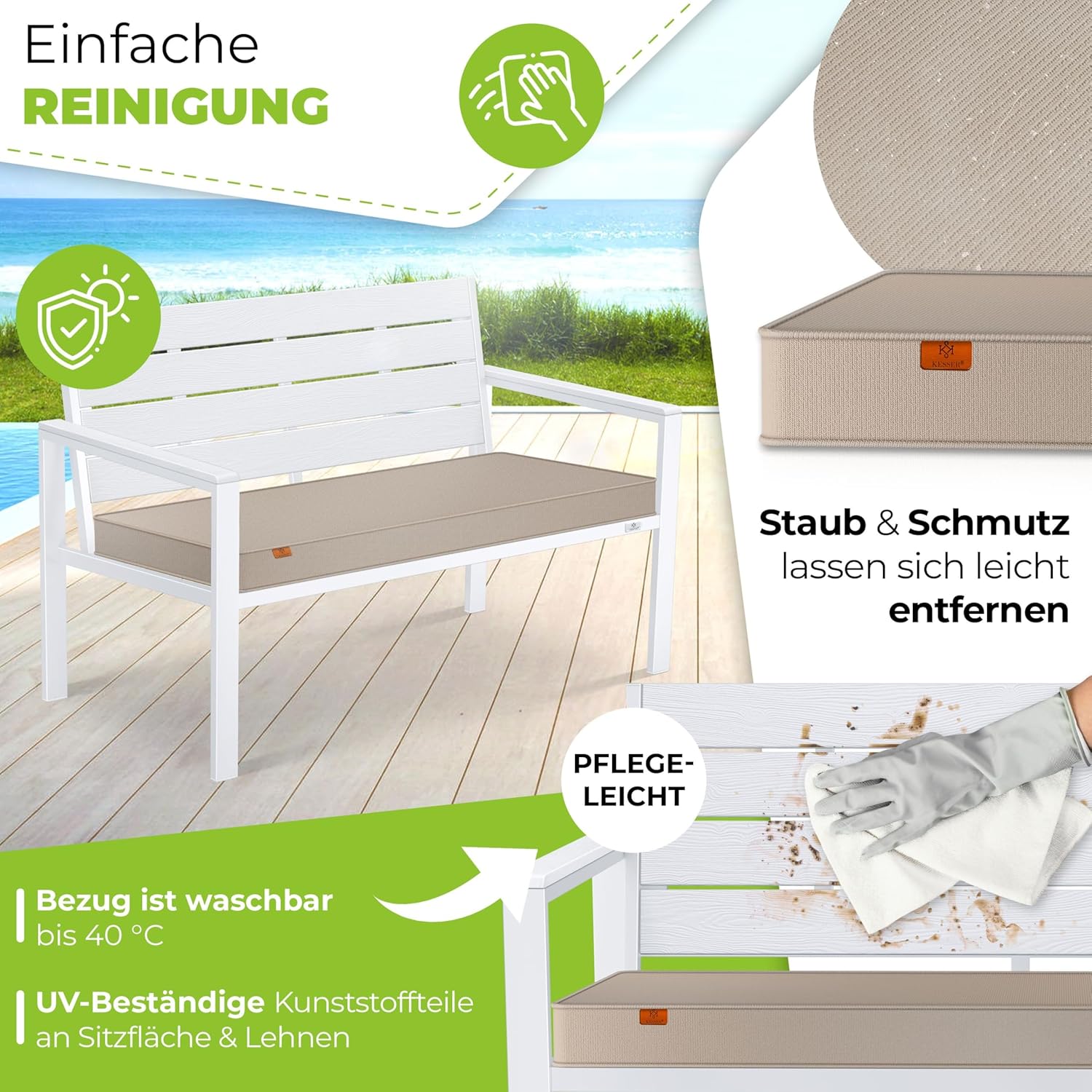 KESSER® Tuinbank met kussen - Zitbank - Weerbestendig - Wit •
