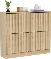 UEV Schoenenkast met 4 kleppen, hout, smalle schoenenkast, schoenenkast met kantelbeveiliging, schoenopslag, halcommode, schoenenrek, hal, verstelbare scheidingswanden voor verschillende soorten