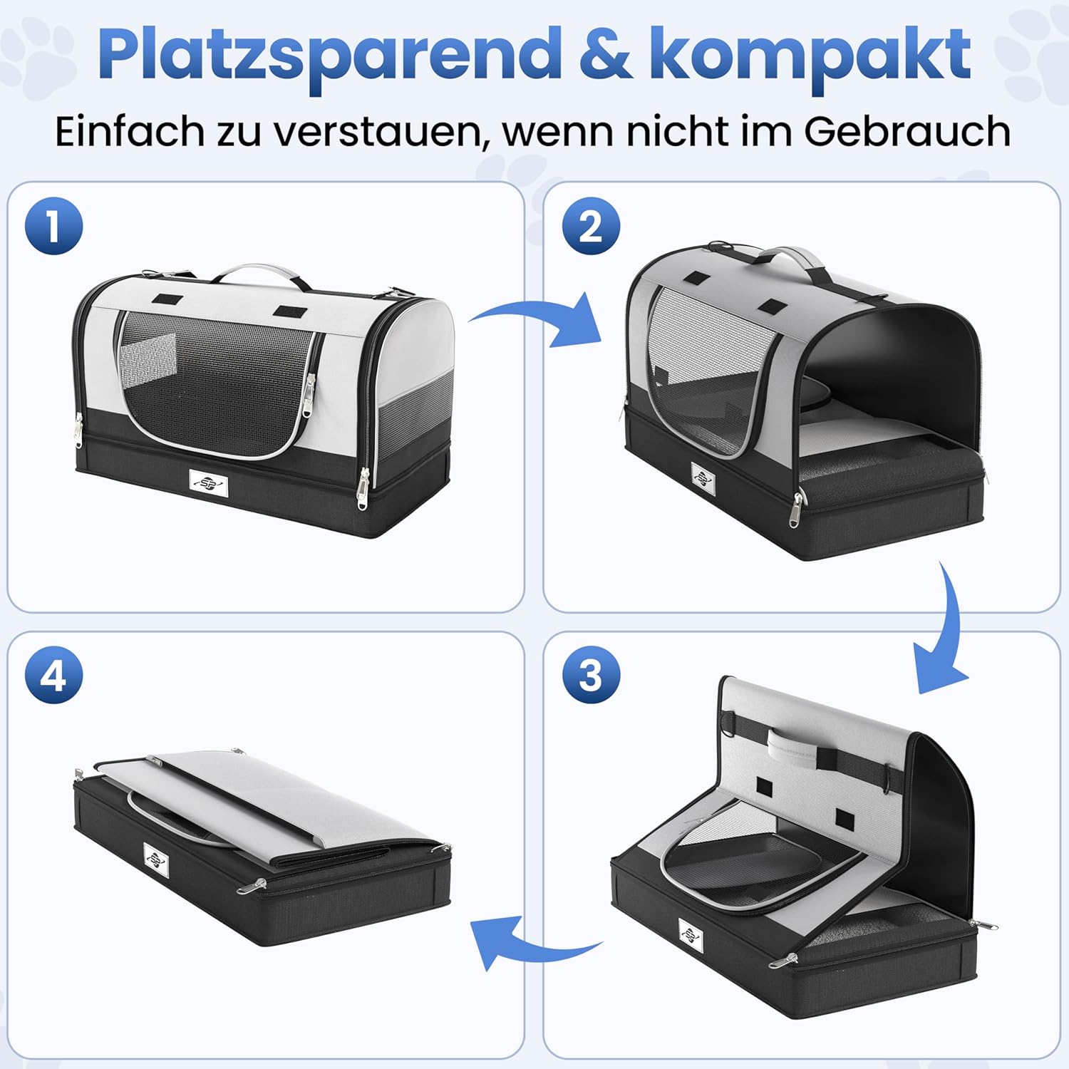 Smart-Planet® Transporttas katten en honden met afneembare bodem, opvouwbare transportbox tot 8 kg, 50 x 30 x 30 cm, met draagriem voor vakantie, reizen en dierenarts