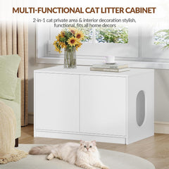 FOBYFURNY Kattenbak, verborgen kattenbak, meubel, kattenkast met drukdeuren en ventilatiegaten, minimalistisch kattenhuis, woonkamer, 80 x 50 x 51,5 cm, wit