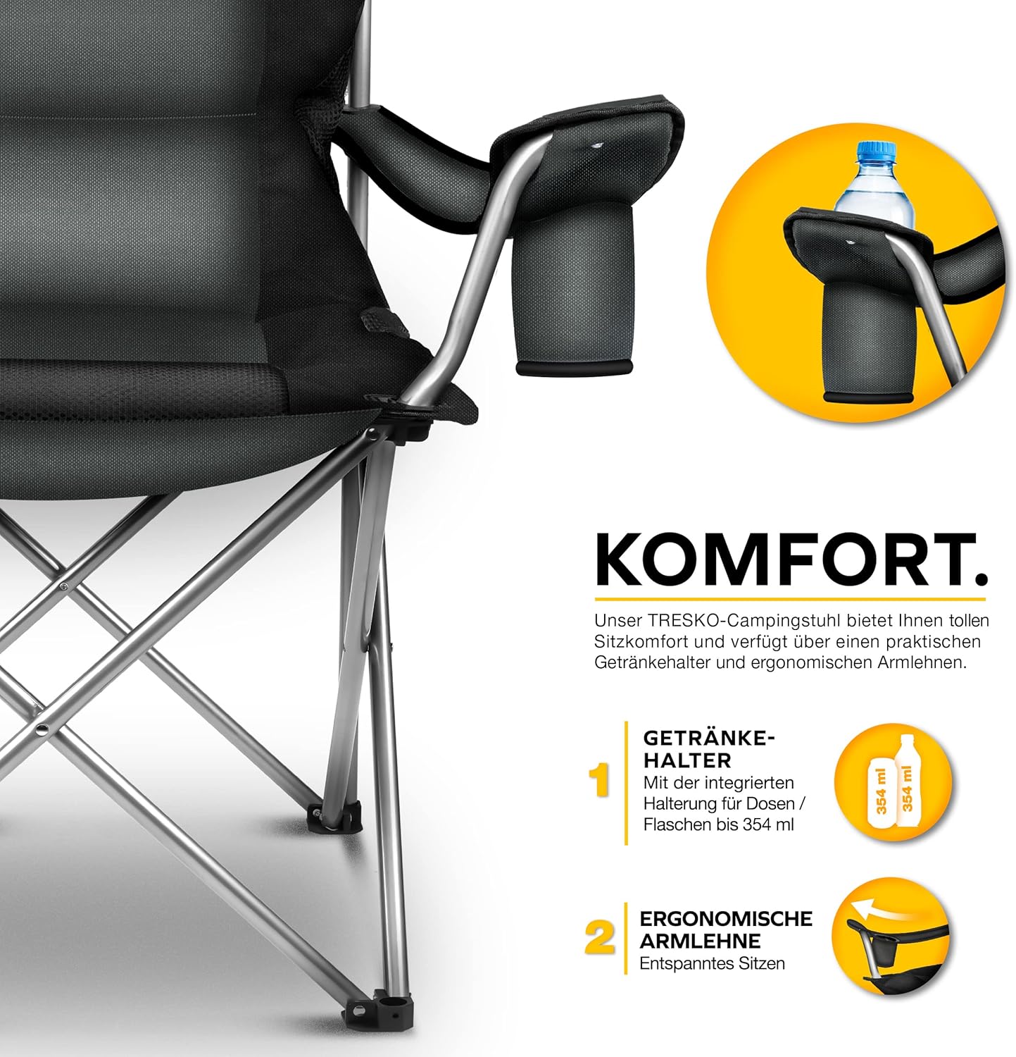 TRESKO® Campingstoel - Visstoel - Vouwstoel - Grijs
