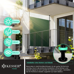 KESSER® Klemluifel - Balkonluifel - Zonwering - 200x310 cm - Donkergroen