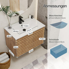 Wastafelkast - Wastafelmeubel - Wastafelonderkast - 75 cm - Bruin - UEV