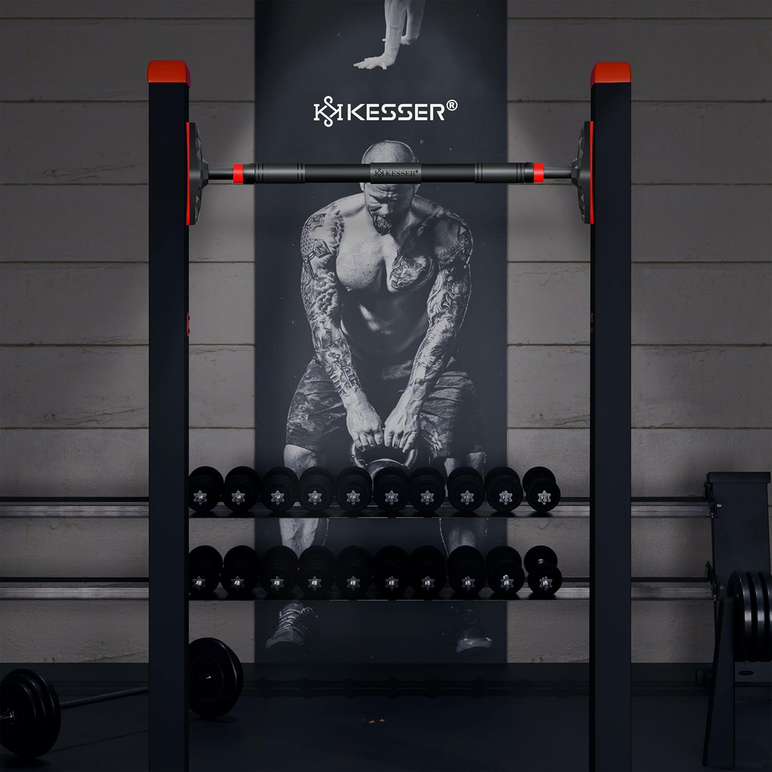 KESSER® Optrekstang - Pull-up bar - Zonder schroeven - 68-106 cm - Zwart