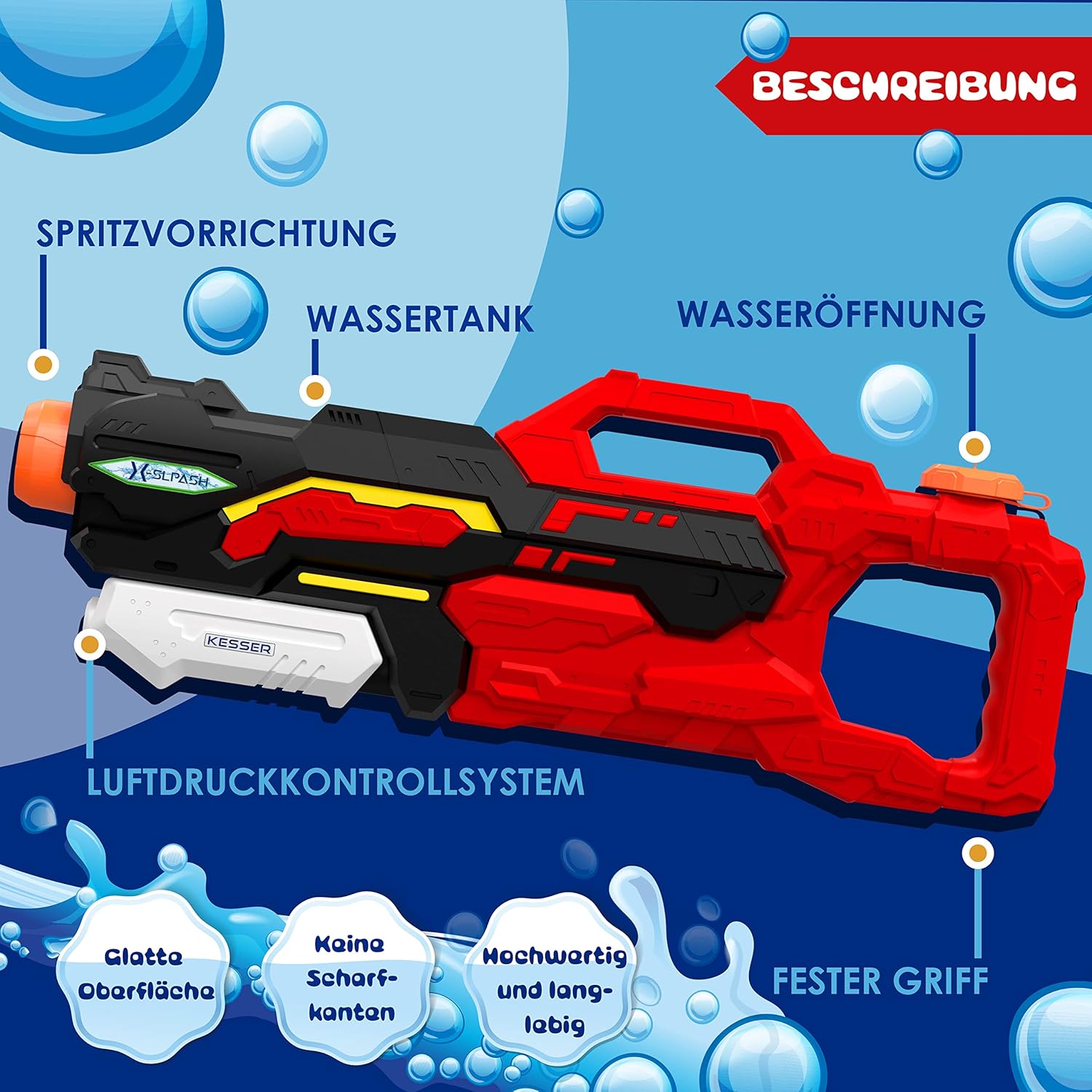 KESSER® Waterpistool - Set van 2 - Bereik 10-11 meter - Rood