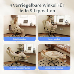 FLEXISPOT 180° verstelbare bureaustoel met voetensteun, 160° ligfunctie, kattenkrasbestendig kunstleer, ideaal voor werken, ontspannen en middagslaap, beige
