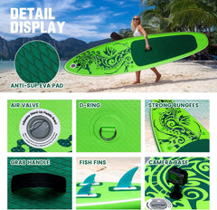 FEATH-R-LITE Opblaasbaar stand-up paddleboard, SUP met paddleboard, accessoires, multifunctionele paddleboards, antislip deck design voor volwassenen en jongeren, groen