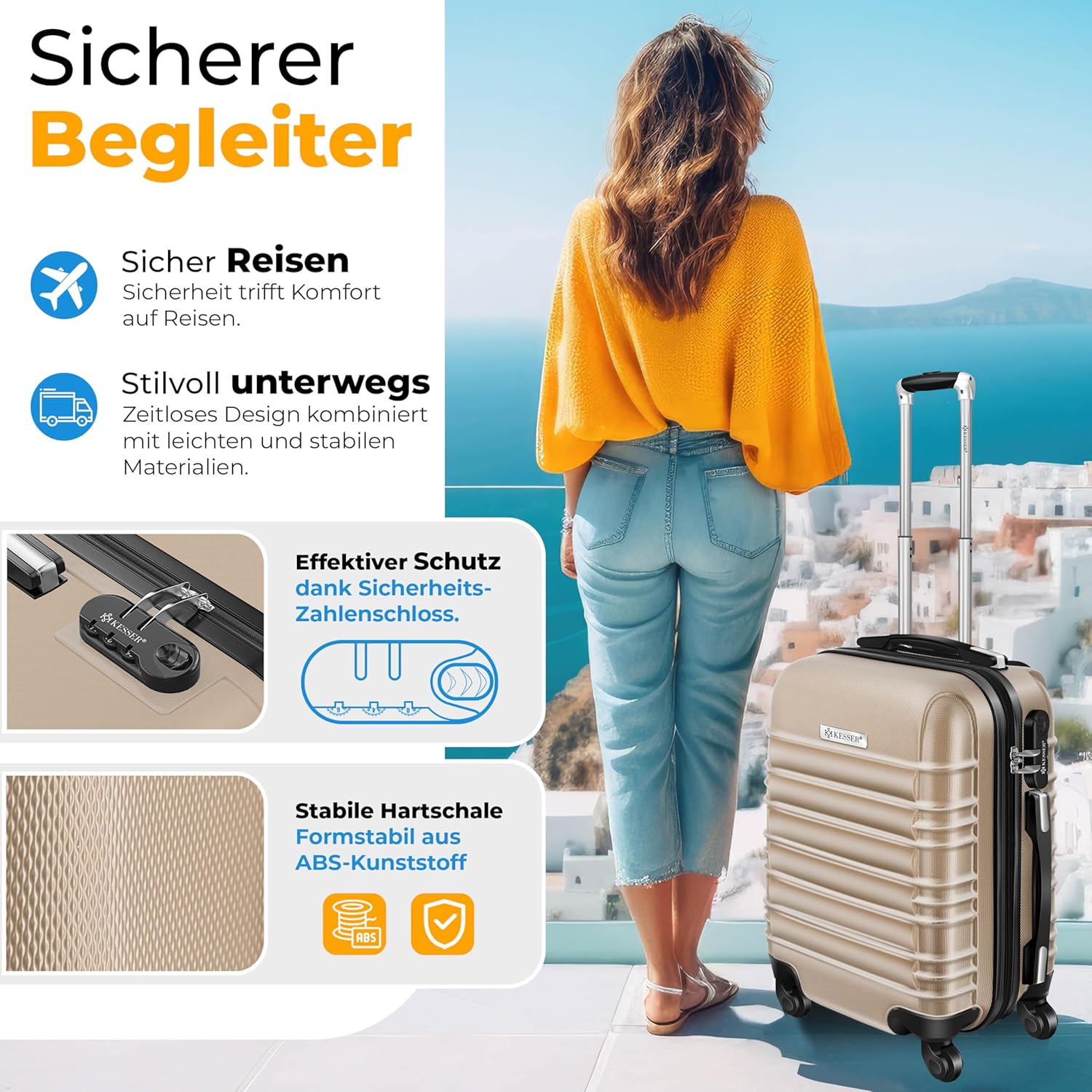Kofferset - 3 delig - Trolley - Reiskofferset - Beige - KESSER®