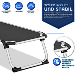 Ligbed - Ligstoel - Zonnebed - Opvouwbaar - Zwart - KESSER®