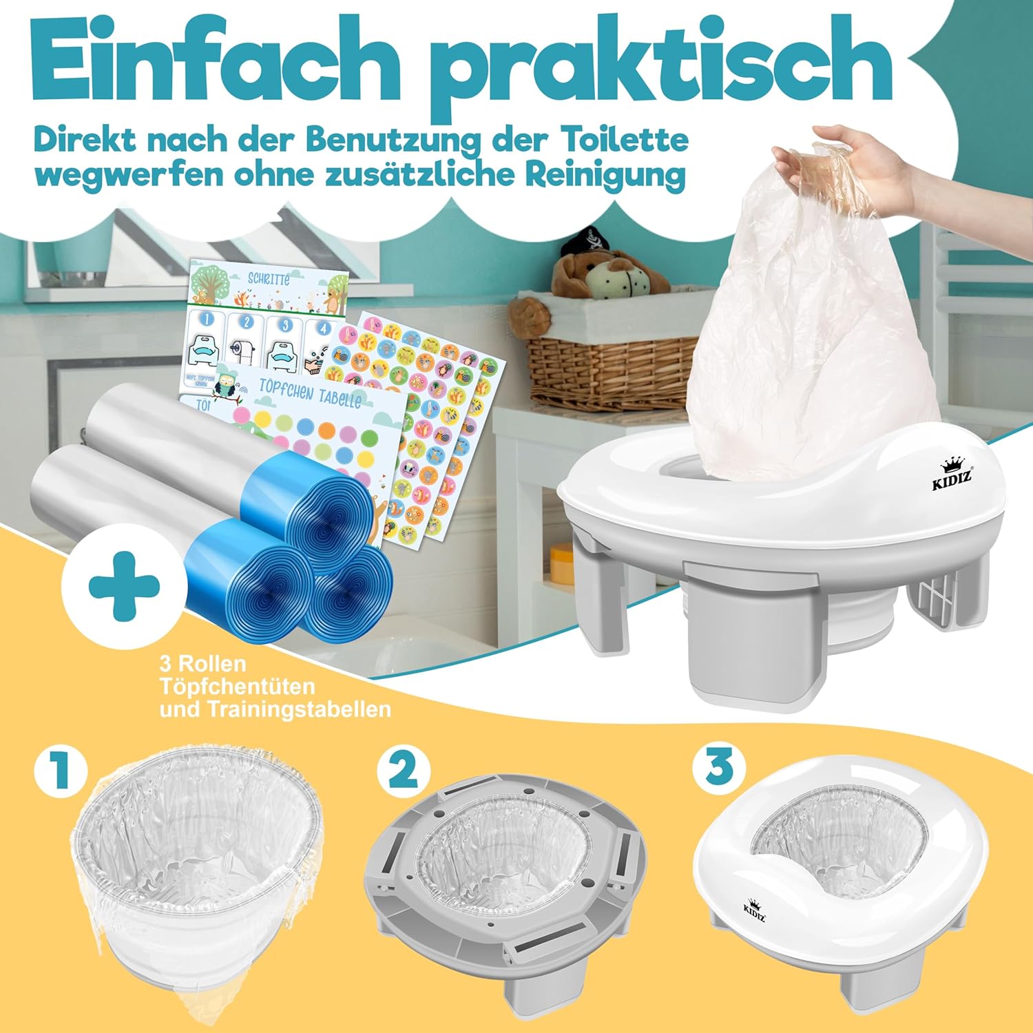KIDIZ® Toiletbril voor kinderen - Kindertoiletbril - WC verkleiner - Grijs