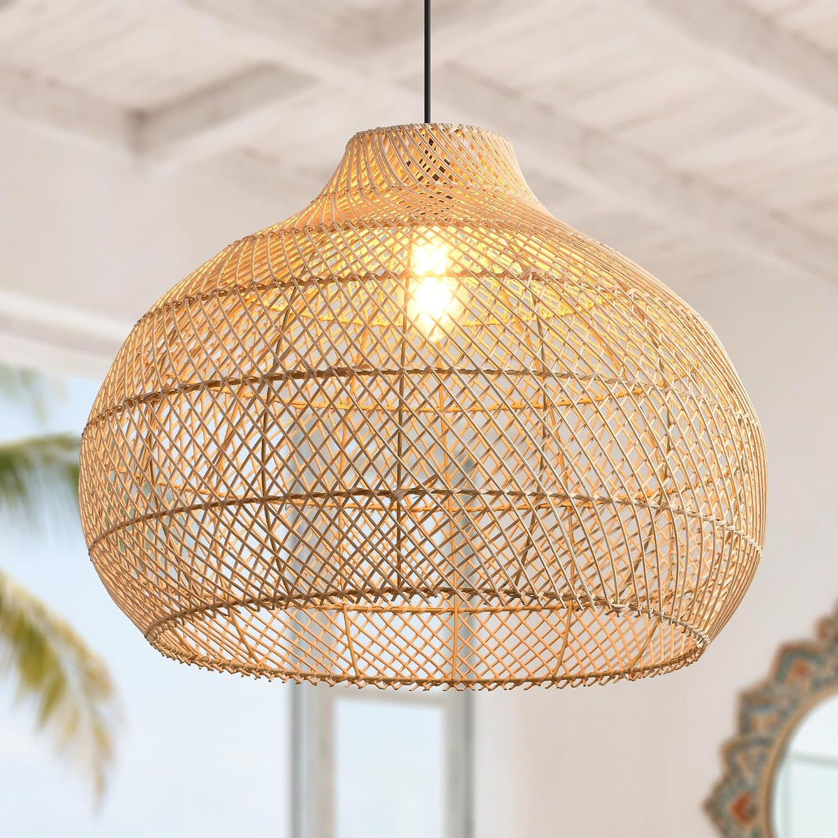 Parrot Uncle Grote rotan hanglamp, natuurlijke rotankap, ijzeren frame, in hoogte verstelbaar, E27-fitting, 60 cm, voor woonkamer eetkamer (zonder lamp) [energieklasse A]
