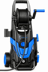 LANCHEZ Hogedrukreiniger 145 bar, debiet 420 l/u, met slanghaspel, 4 snelaansluitsproeiers, toevoerslang en filter en schuimmondstuk voor auto, terras