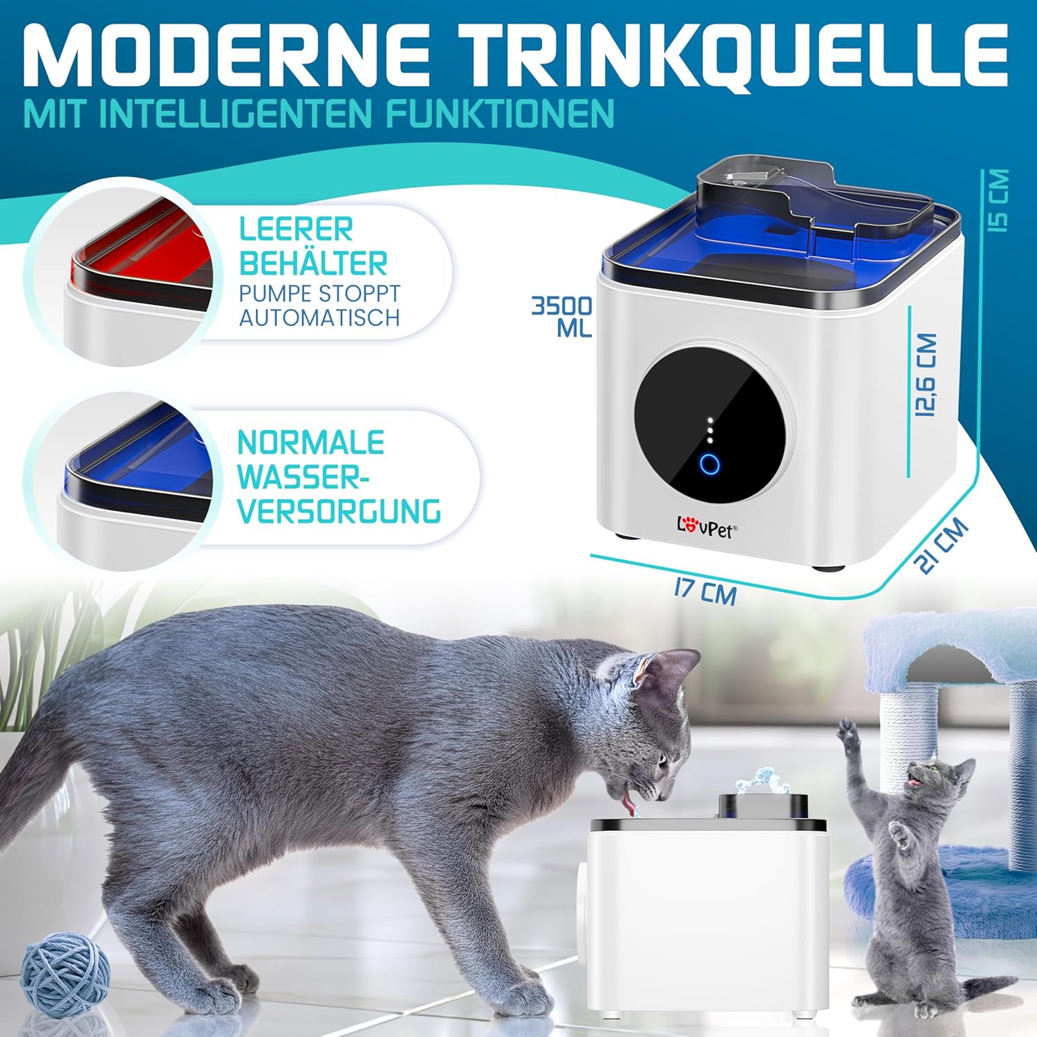 LOVPET® Kattenfontein -Drinkfontein voor katten - 3,5L - Wit
