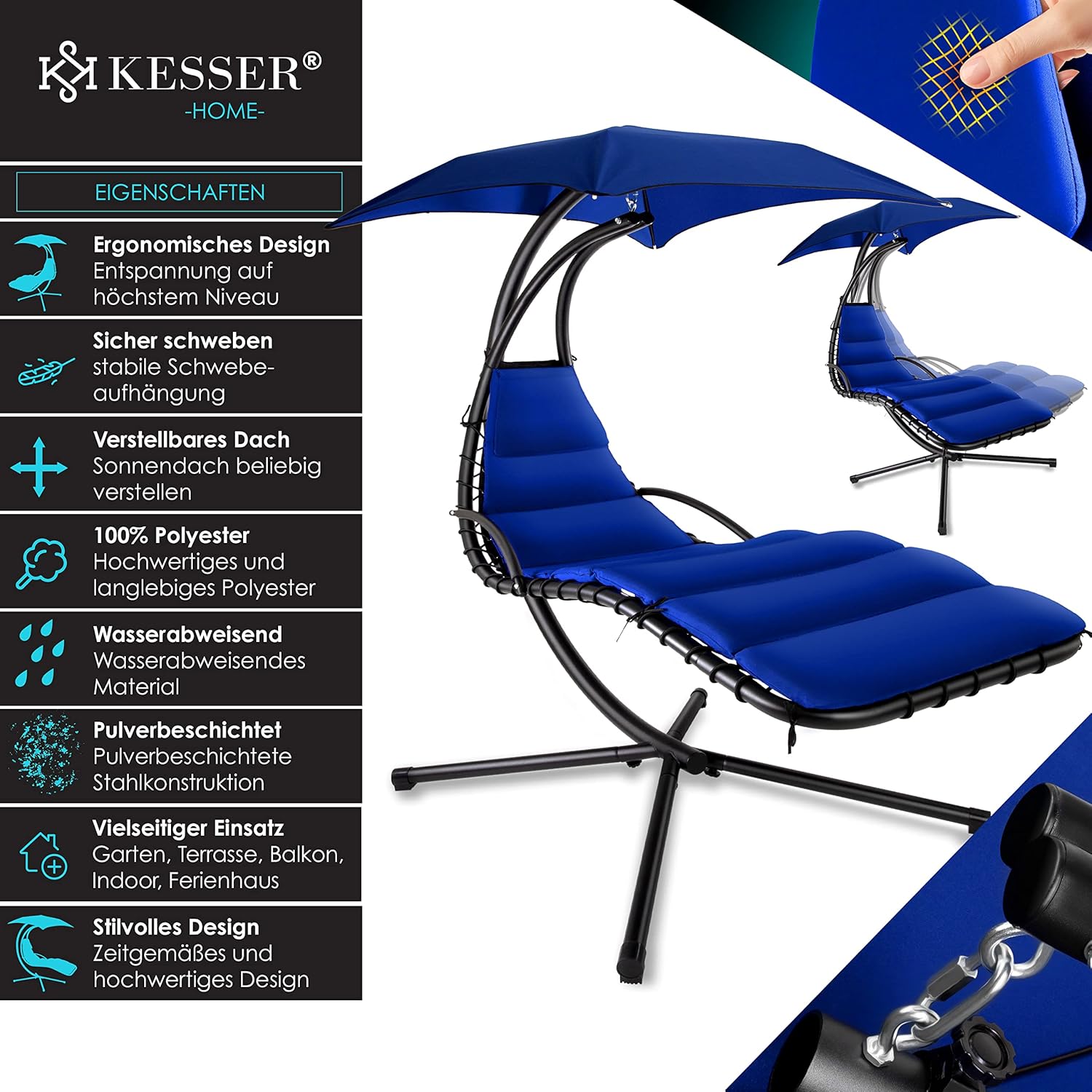 Kesser® Hangstoel - Ligstoel - Ligbed - 200x194x100cm - Blauw