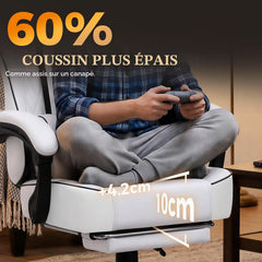 GTPLAYER Ergonomische gamingstoel, bureaustoel, draaibare en in hoogte verstelbare zitting met gesynchroniseerde armleuningen, lendenkussen, hoofdkussen en extra dikke zitting, wit