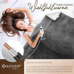 KESSER® Elektrische deken met automatische uitschakeling, 160 x 120 cm, dubbelzijdig elektrische warmtedeken, knuffeldeken, bed, bank, 9 temperatuurniveaus, wasbaar tot 40 °C, met timer, digitaal