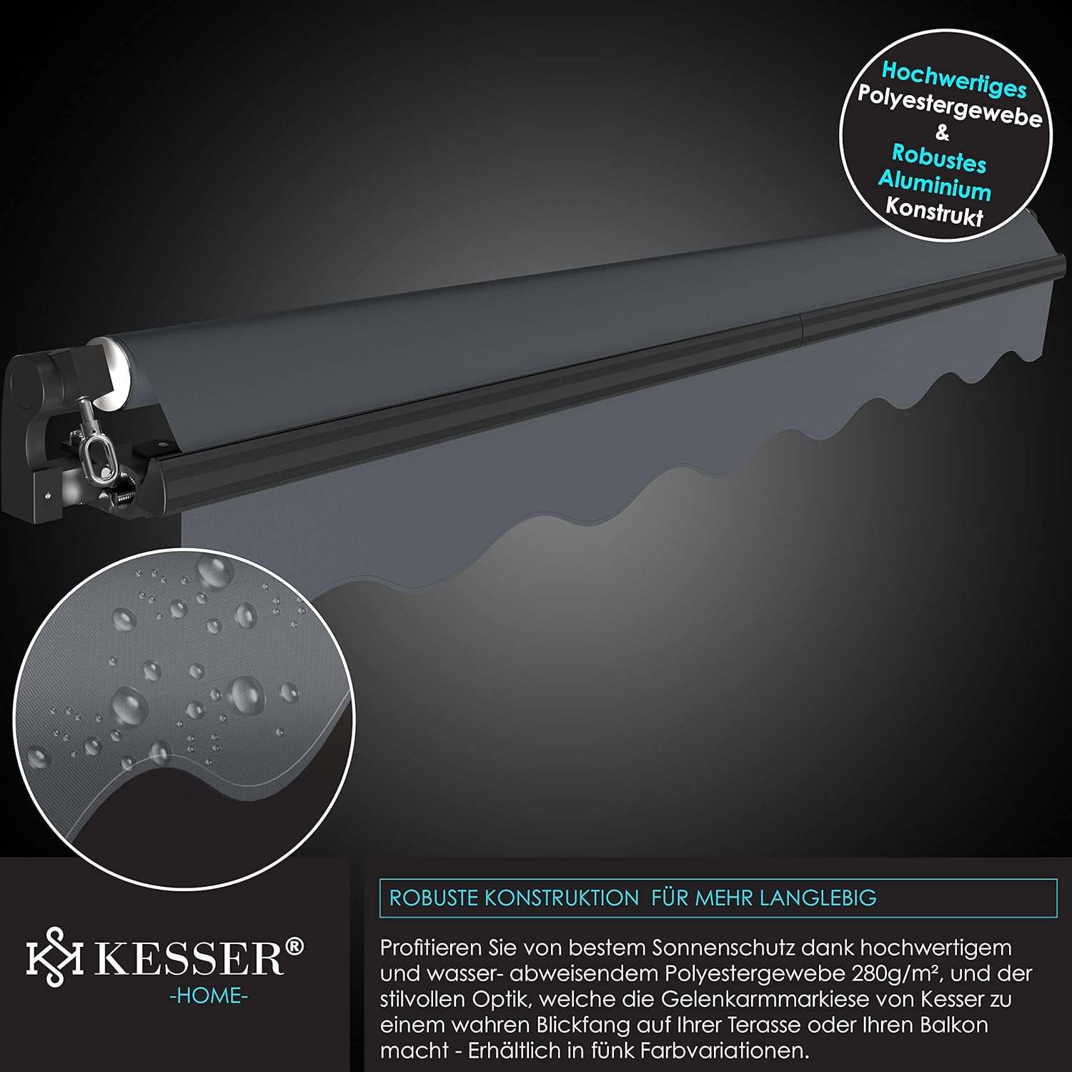 KESSER® Luifel - Zonnescherm - 300x250cm - Antraciet