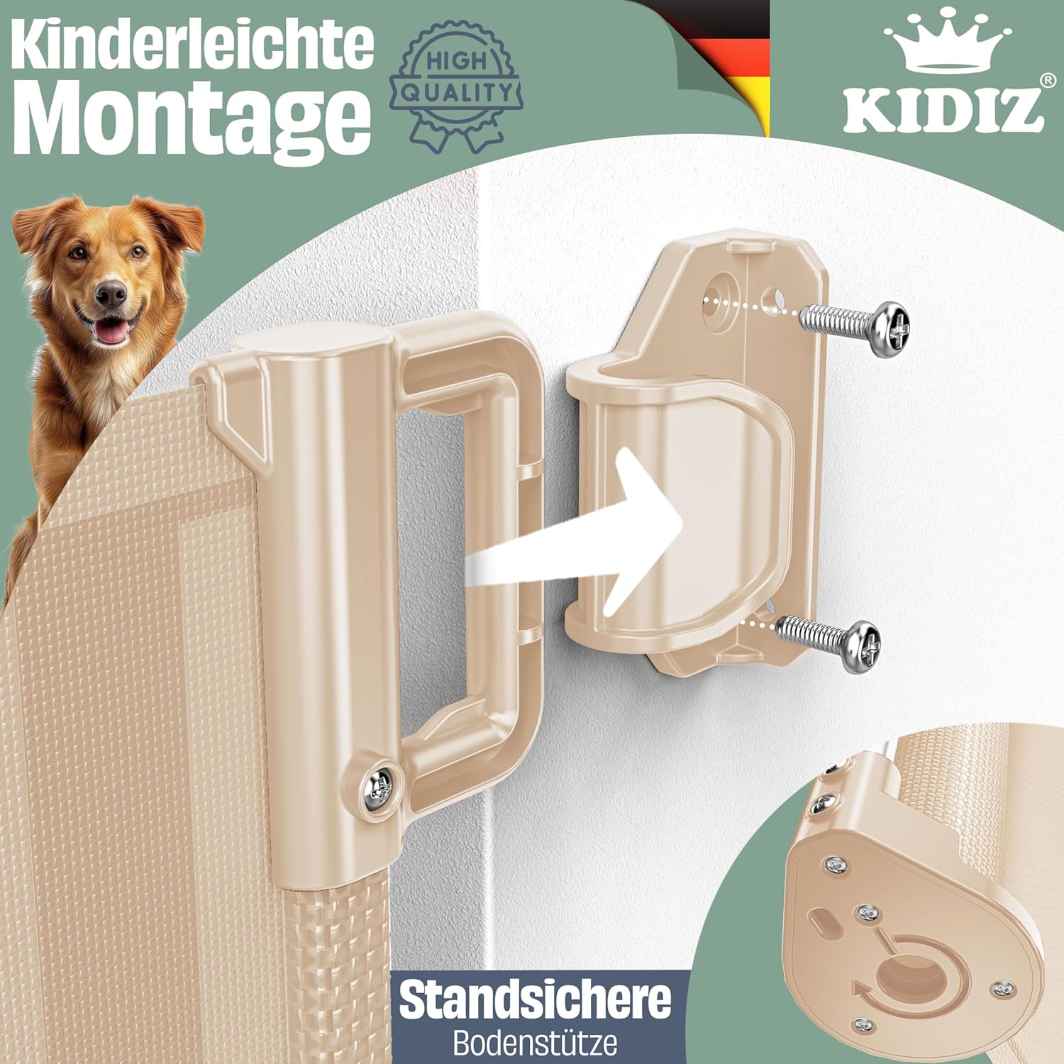 KIDIZ® Verstelbaar Traphekje - Veiligheidshekje - tot 180cm - Beige