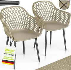 tillvex Tuinstoelen, set van 2, weerbestendig, met armleuning, belastbaar tot 120 kg, tuinstoelen, uv-bestendig, terrasstoel, tuinmeubelen, terras, balkon, beige