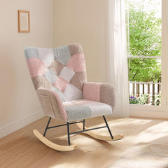 Schommelstoel - Fauteuil met armleuning - Relaxfauteuil - Relaxstoel - Roze/Bruin - FLEXISPOT