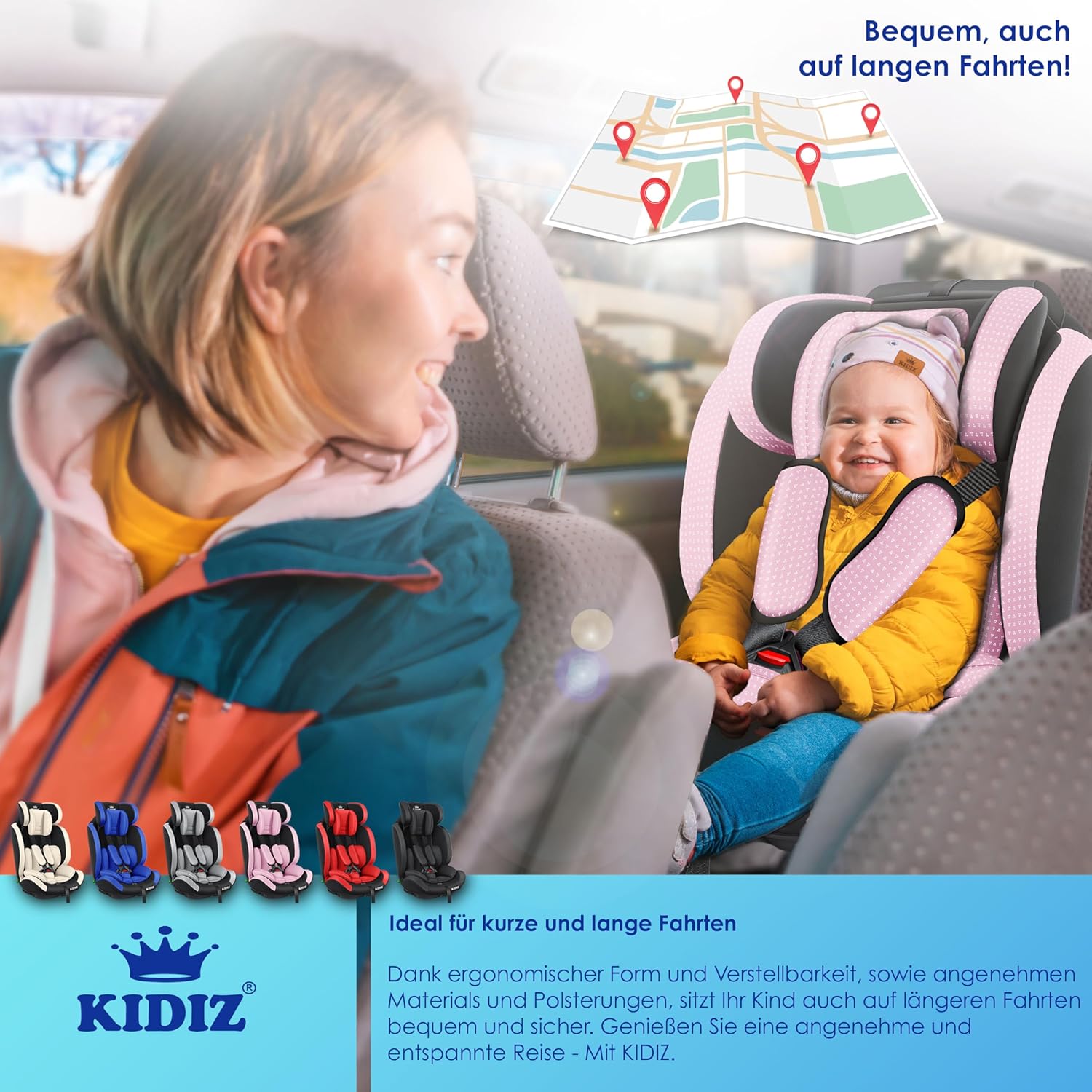 KIDIZ® Autostoeltje - 5-punts veiligheidsgordel - Roze