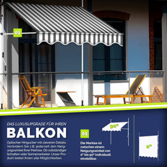 Klemluifel - Balkon luifel - Verticale luifel - 150 cm - Grijs / Wit - Tillvex®