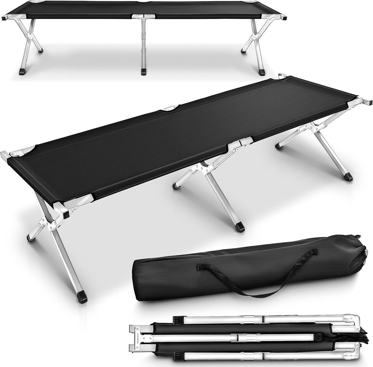 Veldbed - 1 Persoons - Kampeerbed - Stretcher - Zwart - TRESKO®