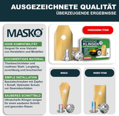 MASKO® Reservemesjes voor robotmaaiers, universeel incl. innovatieve schroeven, reservemessen voor robotmaaier, duurzame titanium coating, compatibel met Gardena/Husqvarna, 12 stuks