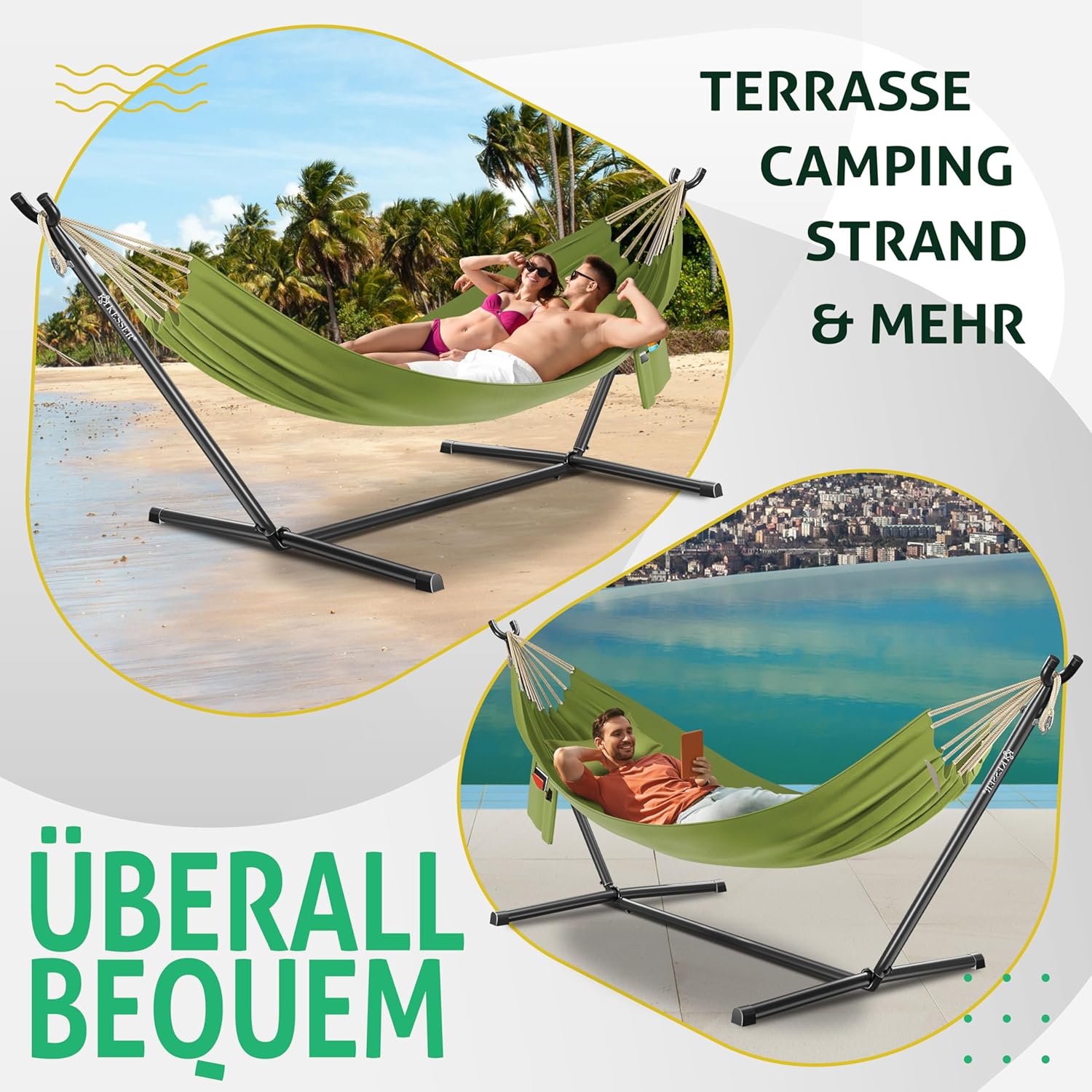 KESSER® XXL Hangmat 2 personen - Tot 200kg - Metalen Frame - Khaki